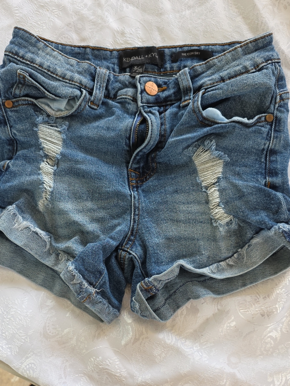 Kendall & Kylie Light Blue Distressed Rolled-Hem Denim Shorts